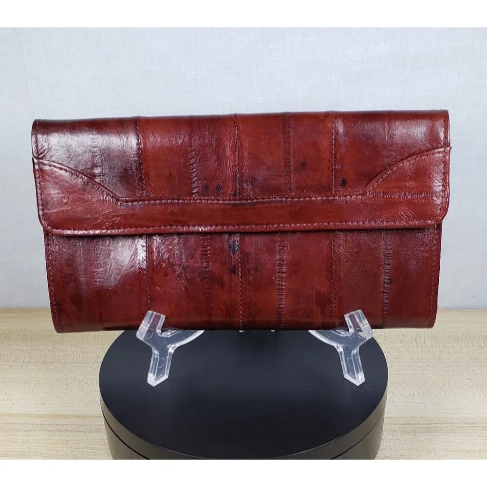 Vintage Eel Skin Burgundy  Wallet Check Book Cover Snap 7